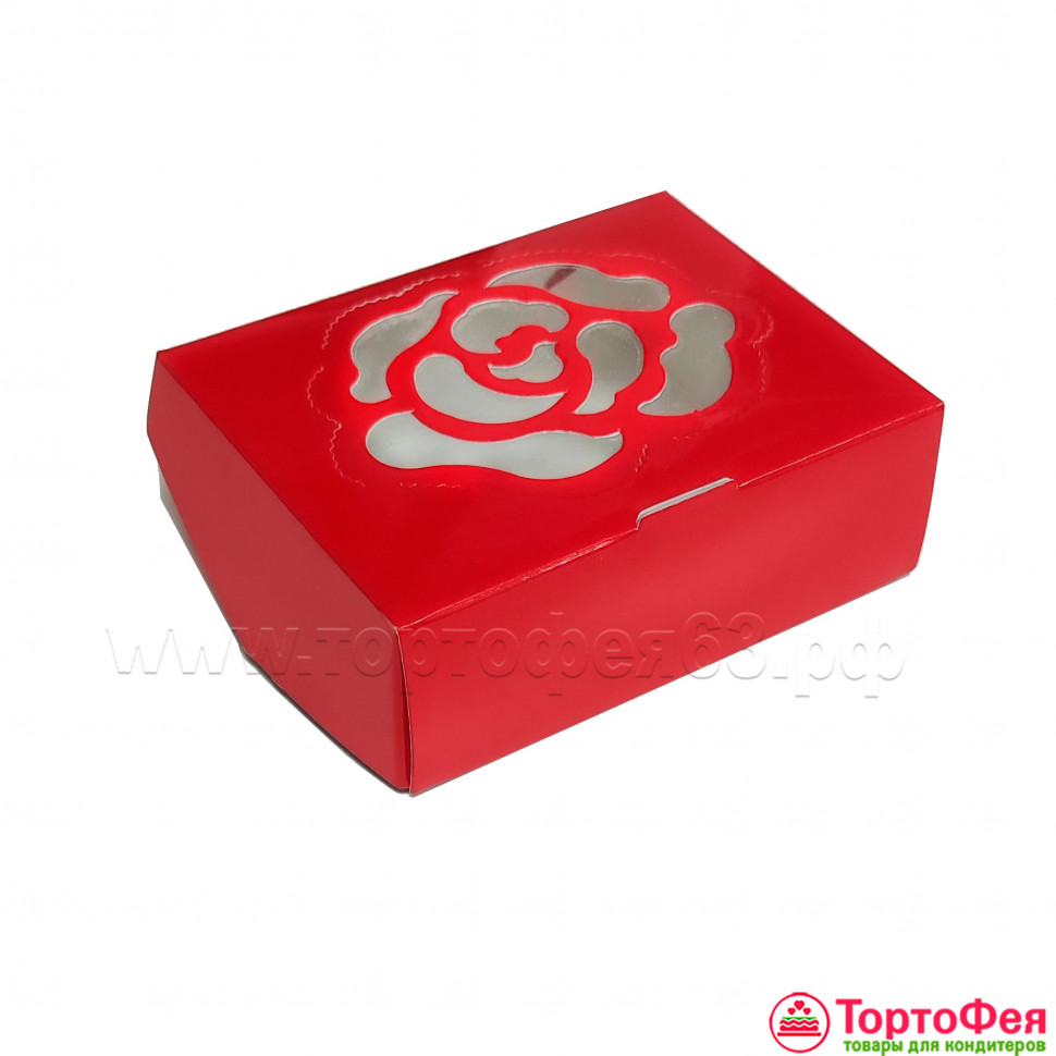 Коробочка мини  10х8х3,5 см с окошком "Роза", красная