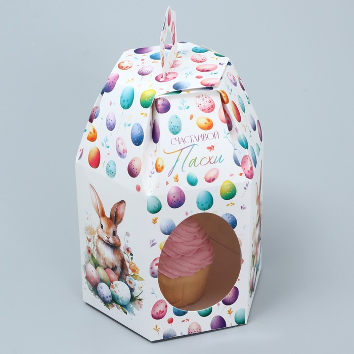 Коробка для кулича 8х8х16 см с окном "Счастливой Пасхи"  