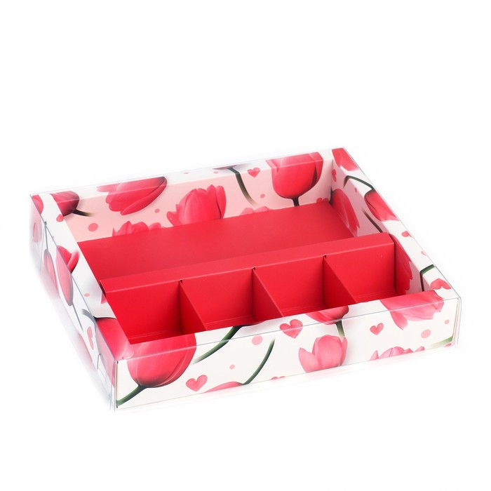 Коробка для 4 конфет + платка "Тюльпаны"   