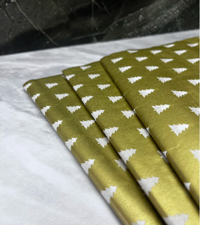 Бумага упаковочная тишью "Золотая/елочки" 1 лист (50х70 см)