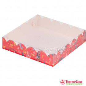 Коробка для пряников 20х20х3,5 см с прозрачной крышкой, Щелкунчик