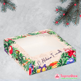 Коробка с откидной крышкой 15х15х4 см &quot;Елочные шары&quot;