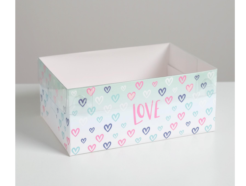 Коробка для 6 капкейков с прозрачной крышкой "Love"