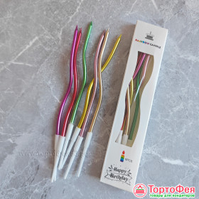  Набор свечей для торта Волнистые, цветной металлик, 15 см / 6 шт