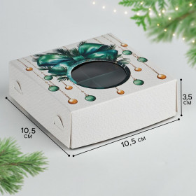 Коробка для 4 конфет с окошком "Новогодние игрушки"
