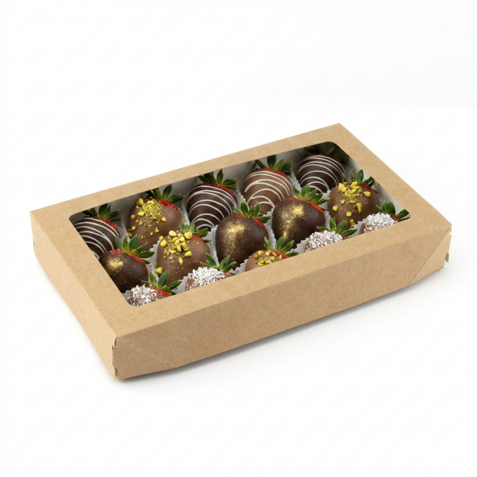 Коробка универсальная 26х15х4 см с окном, крафт