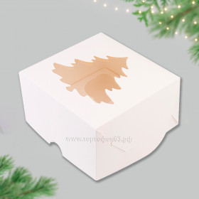 Коробка для 4 капкейков с окном "Елочка", белая