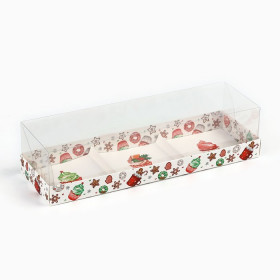 Коробка для 3х муссовых пирож. 27х8,5х6,5 см (на 3 шт) &quot;Новогодние сладости&quot;