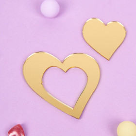 Декор из акрила &quot;Сердечки сквозное и сплошное 2 шт&quot;, золотой / 4 см 