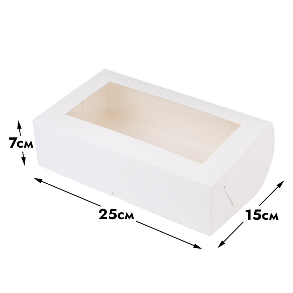 Коробка 25х15х7 см с окном, белая