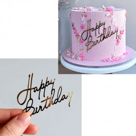 Декор из акрила "Happy Birthday" золотой / 9*8 см