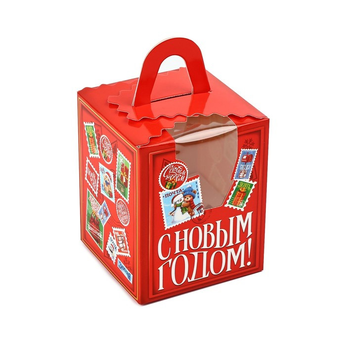 Коробка для 1 капкейка с ручкой "С Новым годом"   