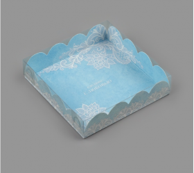 Коробка для пряников 13х13х3 см с прозрачной крышкой &quot;Кружево&quot;