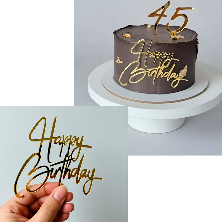 Декор из акрила "Happy Birthday", золотой  / 11 см