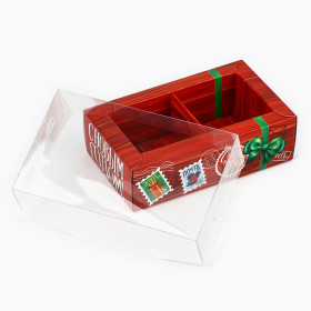 Коробка для 2 конфет с прозрачной крышкой "Новогодняя"