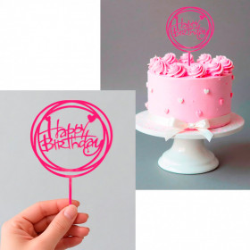 Топпер "Happy Birthday (С Днем рождения)", круг / розовый 