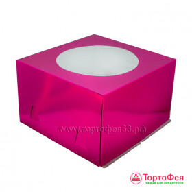 Коробка для торта 30х30х19 см с окном, Фуксия