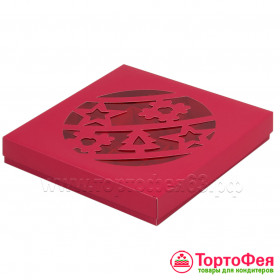 Коробка для 8 конфет + плитка с окном "Новогодний шар", красная