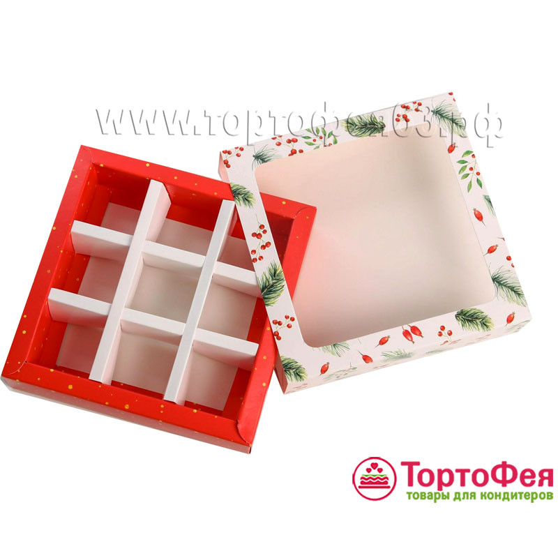 Коробка для 9 конфет с окном "С Новым годом"