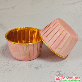 Форма бумажная Маффин Розовый/золото, 6 шт