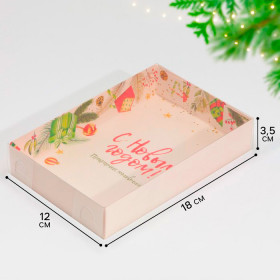 Коробка для прян. 17х12х3 см с прозрач.крышкой "С Новым годом" 