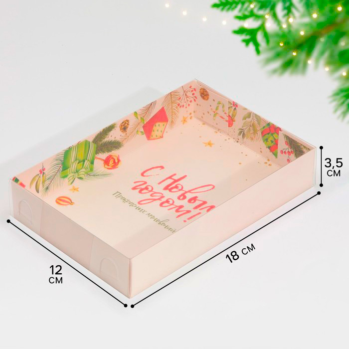 Коробка для прян. 17х12х3 см с прозрач.крышкой "С Новым годом" 