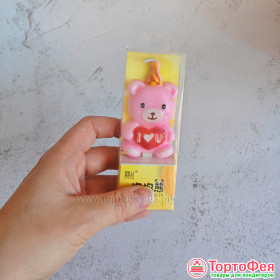 Свеча для торта «Мишка с сердцем», розовый / 7 см  