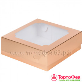 Коробка 20х20х7 см с окном, золото