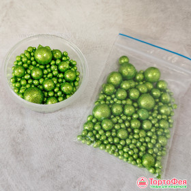 Шарики рисовые в глазури. Блеск &quot;Салатовый&quot; 2-13 мм, 20 гр       