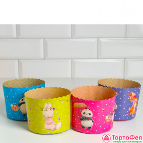 Форма бумажная Кулич "Зверята" 300-350 гр (11*8,5 см) / 5 шт 