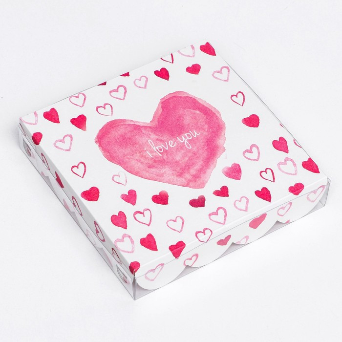 Коробка для прян. 15х15х3 см с прозрач.крышкой "I Love You"   