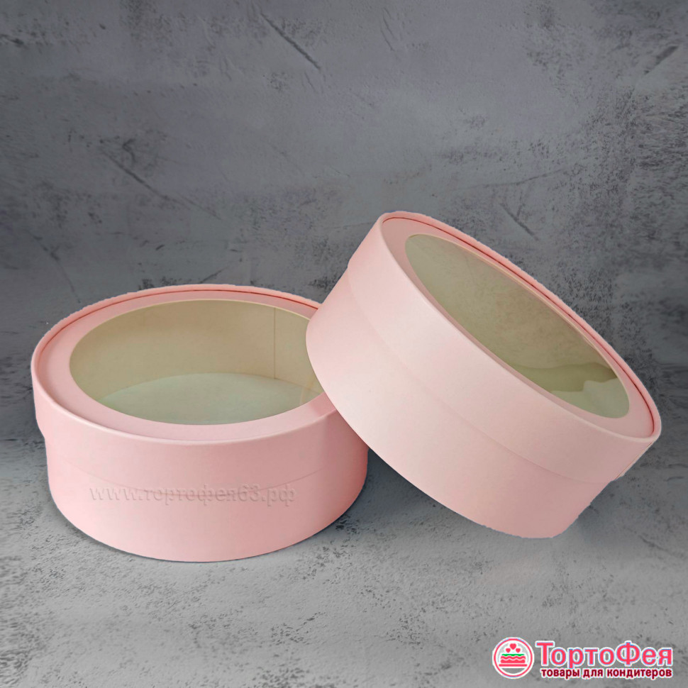 Коробка круглая d 20 выс.7 см с окном / розовая