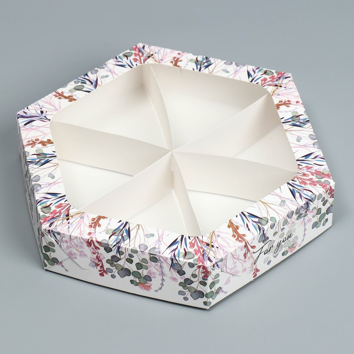 Коробка для ассорти сладостей 23х23х5 см "Цветы"  